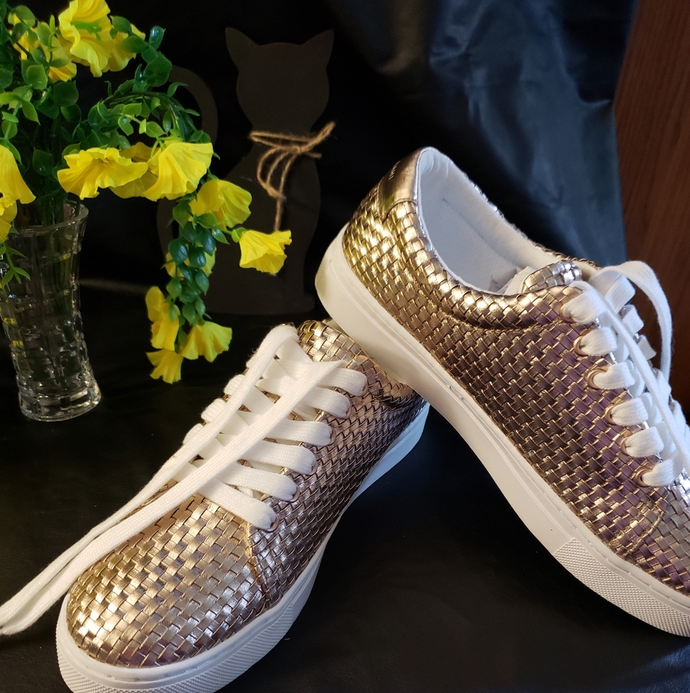Isaac Mizrahi Gold Metallic Woven Sneakers